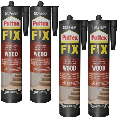 Henkel Klej Montażowy Pattex Fix Drewno, 4 Szt. - 385g Wodoodporny Do Paneli Listew Ceramiki Styropianu Henkel Klej Montażowy Pattex Fix Drewno, 4 Szt. - 385g Wodoodporny Do Paneli Listew Ceramiki Styropianu