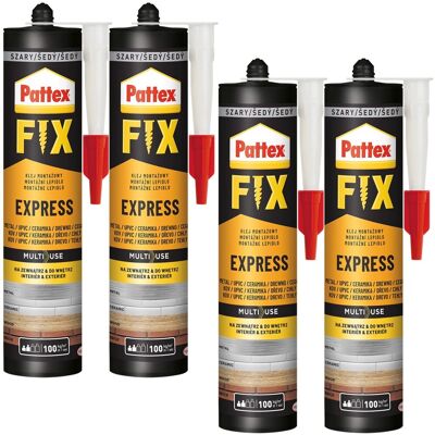 Henkel Klej Montażowy Pattex Fix Express, 4 Szt. - 375 G Wodoodporny Szybkoschnący Elastyczny Do Drewna Ceramiki Pcv Henkel Klej Montażowy Pattex Fix Express, 4 Szt. - 375 G Wodoodporny Szybkoschnący Elastyczny Do Drewna Ceramiki Pcv