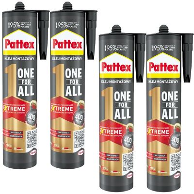 Henkel Klej Montażowy Pattex One For All, 4 Szt. - 440g Błyskawiczna Przyczepność Wodoodporny Uniwersalny Elastyczny Do Każdego Materiału Henkel Klej Montażowy Pattex One For All, 4 Szt. - 440g Błyskawiczna Przyczepność Wodoodporny Uniwersalny Elastyczny Do Każdego Materiału