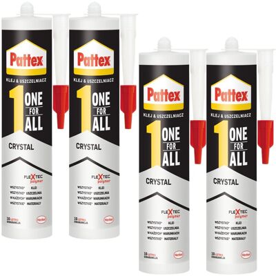Henkel Klej Montażowy Pattex One For All Crystal, 4 Szt. - 290g Przezroczysty Wodoodporny Elastyczny Do Wnętrz I Na Zewnątrz Henkel Klej Montażowy Pattex One For All Crystal, 4 Szt. - 290g Przezroczysty Wodoodporny Elastyczny Do Wnętrz I Na Zewnątrz