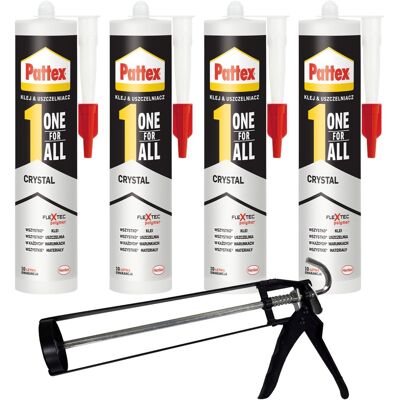 Henkel Klej Montażowy Pattex One For All Crystal, 4 Szt. - Przezroczysty Uszczelniacz Wodoodporny Do Wnętrz I Na Zewnątrz Henkel Klej Montażowy Pattex One For All Crystal, 4 Szt. - Przezroczysty Uszczelniacz Wodoodporny Do Wnętrz I Na Zewnątrz