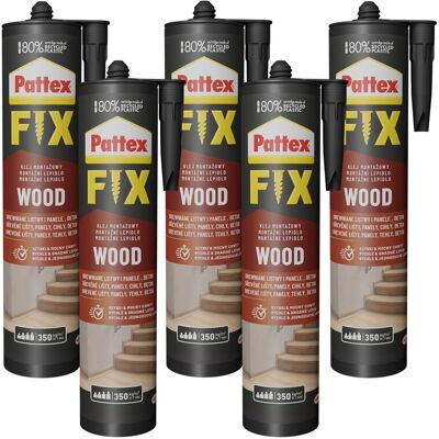 Henkel Klej Montażowy Pattex Fix Drewno, 5 Szt. - 385g Wodoodporny Do Paneli Listew Cokołów Elastyczny Bezrozpuszczalnikowy Henkel Klej Montażowy Pattex Fix Drewno, 5 Szt. - 385g Wodoodporny Do Paneli Listew Cokołów Elastyczny Bezrozpuszczalnikowy