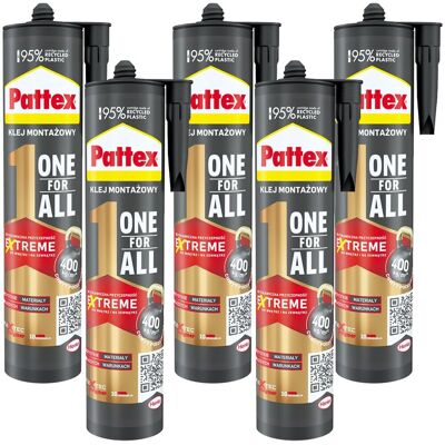 Henkel Klej Montażowy Pattex One For All, 5 Szt. - 440g Błyskawiczny Wodoodporny Uniwersalny Polimerowy Do Wnętrz I Na Zewnątrz Henkel Klej Montażowy Pattex One For All, 5 Szt. - 440g Błyskawiczny Wodoodporny Uniwersalny Polimerowy Do Wnętrz I Na Zewnątrz