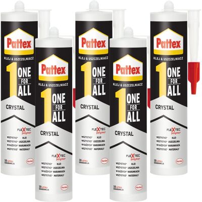 Henkel Klej Montażowy Pattex One For All Crystal, 5 Szt. - 290g Przezroczysty Wodoodporny Elastyczny Do Wnętrz I Na Zewnątrz Henkel Klej Montażowy Pattex One For All Crystal, 5 Szt. - 290g Przezroczysty Wodoodporny Elastyczny Do Wnętrz I Na Zewnątrz