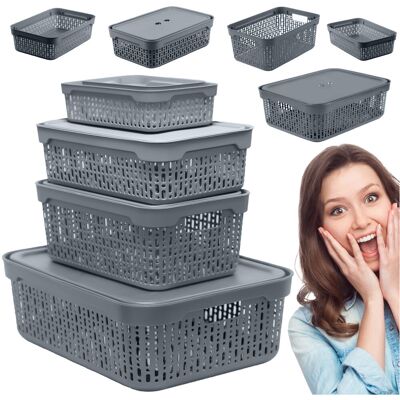 EDANTI 5X Koszyk Koszyczek Ażurowy Plastikowy Na Kosmetyki Do Łazienki Pojemnik Z Pokrywką Zamykany Z Dziurkami Szary Zestaw EDANTI 5X Koszyk Koszyczek Ażurowy Plastikowy Na Kosmetyki Do Łazienki Pojemnik Z Pokrywką Zamykany Z Dziurkami Szary Zestaw