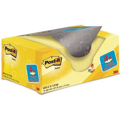 3M 653CY-VP20, BLOCZKI SAMOP, POST-IT, 38X51MM, 100K, 16+4SZT G, ŻÓŁTE/UU001489770 3M 653CY-VP20, BLOCZKI SAMOP, POST-IT, 38X51MM, 100K, 16+4SZT G, ŻÓŁTE/UU001489770
