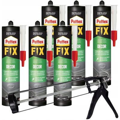 Klej Montażowy Pattex Fix Decor, 6 Szt. - Do Wnętrz Wodoodporny Elastyczny Bezrozpuszczalnikowy Do Drewna Gipsu Styropianu Listew Paneli Klej Montażowy Pattex Fix Decor, 6 Szt. - Do Wnętrz Wodoodporny Elastyczny Bezrozpuszczalnikowy Do Drewna Gipsu Styropianu Listew Paneli