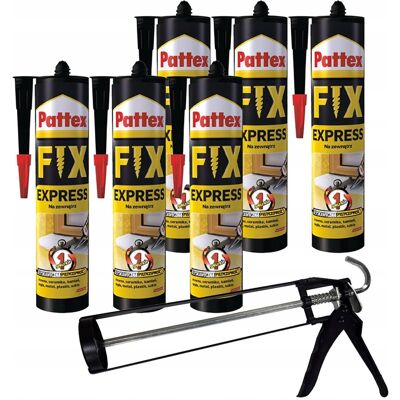 Klej Montażowy Pattex Fix Express, 6 Szt. - 375g Klej Szybkoschnący Wodoodporny Elastyczny Do Drewna Plastiku Ceramiki Klej Montażowy Pattex Fix Express, 6 Szt. - 375g Klej Szybkoschnący Wodoodporny Elastyczny Do Drewna Plastiku Ceramiki