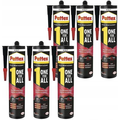 Klej Montażowy Pattex One For All, 6 Szt. - 440g + Pistolet Do Kartuszy Uniwersalny Elastyczny Wodoodporny Klej Montażowy Pattex One For All, 6 Szt. - 440g + Pistolet Do Kartuszy Uniwersalny Elastyczny Wodoodporny