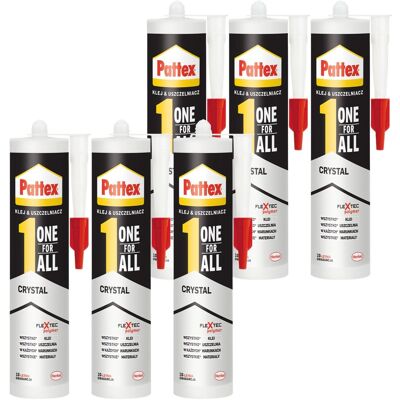 Henkel Klej Montażowy Pattex One For All Crystal, 6 Szt. - Przezroczysty Elastyczny Uniwersalny Wodoodporny Do Wnętrz I Na Zewnątrz Henkel Klej Montażowy Pattex One For All Crystal, 6 Szt. - Przezroczysty Elastyczny Uniwersalny Wodoodporny Do Wnętrz I Na Zewnątrz