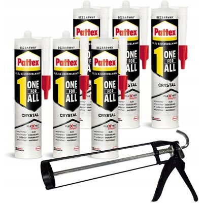 Klej Uszczelniający Pattex One For All Crystal, 6 Szt. - Przezroczysty Wodoodporny Elastyczny Do Wnętrz I Na Zewnątrz Klej Uszczelniający Pattex One For All Crystal, 6 Szt. - Przezroczysty Wodoodporny Elastyczny Do Wnętrz I Na Zewnątrz