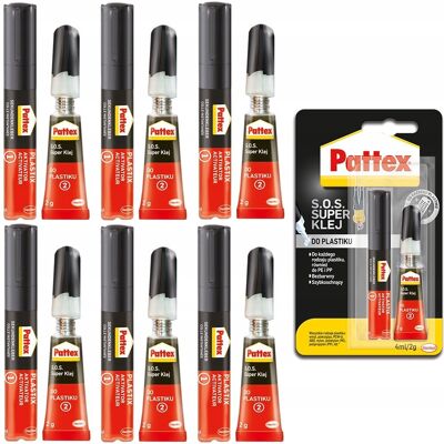 Metylan Super klej PATTEX S.O.S. do plastiku, 6 szt. - 2g + 4ml szybkoschnący bezbarwny uniwersalny klejenie tworzyw sztucznych Metylan Super klej PATTEX S.O.S. do plastiku, 6 szt. - 2g + 4ml szybkoschnący bezbarwny uniwersalny klejenie tworzyw sztucznych