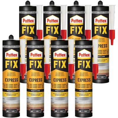 Henkel Klej Montażowy Pattex Fix Express, 8 Szt. - 375 G Błyskawiczny Wodoodporny Elastyczny Do Drewna Szkła Plastiku Henkel Klej Montażowy Pattex Fix Express, 8 Szt. - 375 G Błyskawiczny Wodoodporny Elastyczny Do Drewna Szkła Plastiku