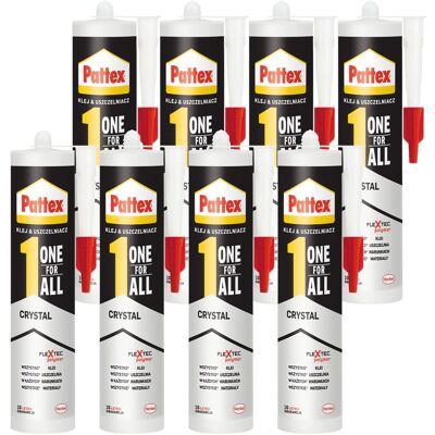 Henkel Klej Montażowy Pattex One For All Crystal, 8 Szt. - Przezroczysty Wodoodporny Uniwersalny Elastyczny Do Wnętrz I Na Zewnątrz Henkel Klej Montażowy Pattex One For All Crystal, 8 Szt. - Przezroczysty Wodoodporny Uniwersalny Elastyczny Do Wnętrz I Na Zewnątrz