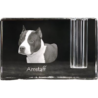 Amerykański Staffordshire terrier, Amstaff, Amstaf - stojak na długopis, kryształowy organizer ze zdjęciem psa, unikatowa ozdoba biurka marki Art-Dog Amerykański Staffordshire terrier, Amstaff, Amstaf - stojak na długopis, kryształowy organizer ze zdjęciem psa, unikatowa ozdoba biurka marki Art-Dog