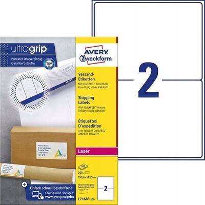 Inny producent Białe etykiety wysyłkowe Avery A4, 199,6 x 143,5 Inny producent Białe etykiety wysyłkowe Avery A4, 199,6 x 143,5