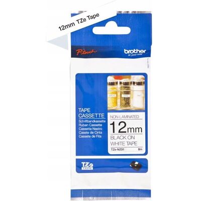 Brother TZe-N231 Labelling Tape Cassette - Black on White, 12mm wide, 8m lo Brother TZe-N231 Labelling Tape Cassette - Black on White, 12mm wide, 8m lo