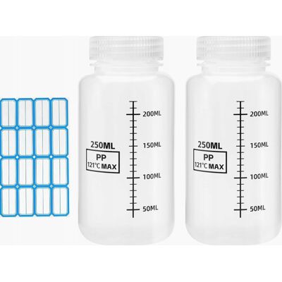 Inny producent BUTELKI LABORATORYJNE 2 SZTUKI 250 ML SZEROKA SZYJKA ZAKRĘTKA ETYKIETY Inny producent BUTELKI LABORATORYJNE 2 SZTUKI 250 ML SZEROKA SZYJKA ZAKRĘTKA ETYKIETY
