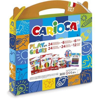 Carioca Baw się kolorami, zestaw kolorów, plastikowe etui z 18 kredkami, 24 cienkimi filcowymi końcówkami, 6 grubych pisaków filcowych, 24 kredki wo.. Carioca Baw się kolorami, zestaw kolorów, plastikowe etui z 18 kredkami, 24 cienkimi filcowymi końcówkami, 6 grubych pisaków filcowych, 24 kredki wo..
