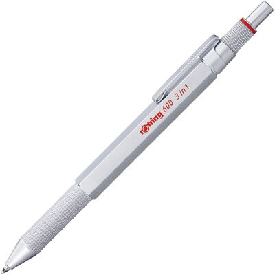 Długopis 600 Srebrny 3w1, Czarny+czerwony+ołówek, Rotring Długopis 600 Srebrny 3w1, Czarny+czerwony+ołówek, Rotring