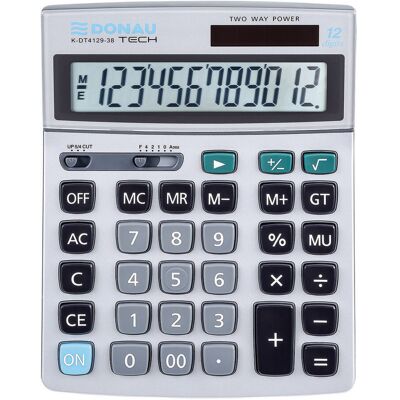 Donau, Kalkulator 12 cyfrowy K-DT4129, srebrny, 210x154x34 mm Donau, Kalkulator 12 cyfrowy K-DT4129, srebrny, 210x154x34 mm
