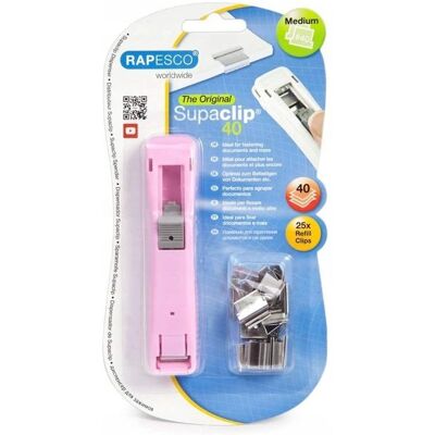 Rapesco Dozownik Supaclip 40 Różowy + Klipy 25 Sztuk Stalowe Rapesco Dozownik Supaclip 40 Różowy + Klipy 25 Sztuk Stalowe