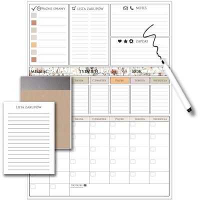 Naklejkomania Duży Planer Kalendarz Tablica magnetyczna na lodówkę Pisak + Notes Naklejkomania Duży Planer Kalendarz Tablica magnetyczna na lodówkę Pisak + Notes