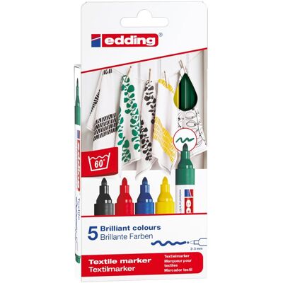 Edding, 4500 marker tekstylny zestaw 5 kolorów 'basic' Edding, 4500 marker tekstylny zestaw 5 kolorów 'basic'