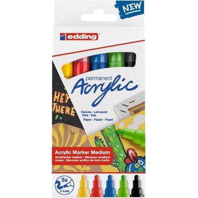 Edding, marker akrylowy Edding 5100 średni zestaw 5 szt. kolory klasyczne Edding, marker akrylowy Edding 5100 średni zestaw 5 szt. kolory klasyczne