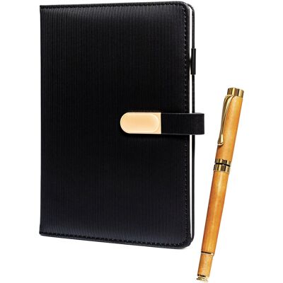 Peterson Elegancki zestaw długopis + notes czarna prążkowana okładka ze skóry ekologicznej notes a5 zamykanie magnetyczne beżowy długopis ze złotymi akcentam.. Peterson Elegancki zestaw długopis + notes czarna prążkowana okładka ze skóry ekologicznej notes a5 zamykanie magnetyczne beżowy długopis ze złotymi akcentam..