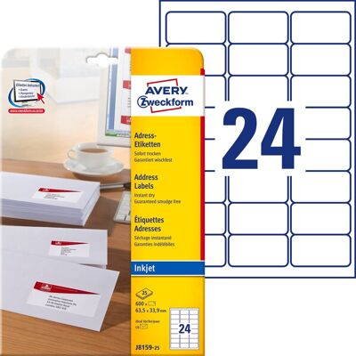 Etykiety A4 Avery 63,5 X 33,9 Mm Białe (24) Etykiety A4 Avery 63,5 X 33,9 Mm Białe (24)