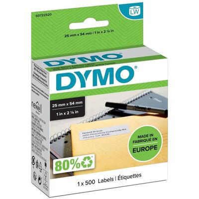 Etykiety Dymo 1 x 500 11352 25mm x 54mm białe papierowe S0722520 Etykiety Dymo 1 x 500 11352 25mm x 54mm białe papierowe S0722520