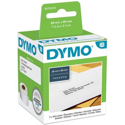 Etykiety Dymo 2 x 130 99010 28mm x 89mm białe papierowe S0722370 Etykiety Dymo 2 x 130 99010 28mm x 89mm białe papierowe S0722370