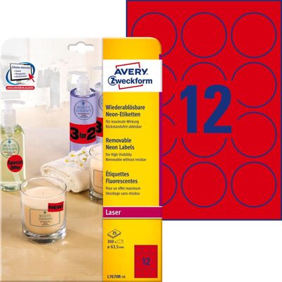 Avery Etykiety Neonowe A4 25 Ark/Op. Śr.63.5 Mm Czerwone, Czerwony Avery Etykiety Neonowe A4 25 Ark/Op. Śr.63.5 Mm Czerwone, Czerwony