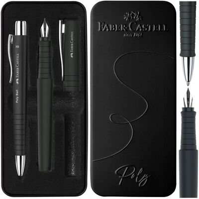 Faber-Castell, pióro wieczne i długopis automatyczny, Poly, zestaw w etui, czarny Faber-Castell, pióro wieczne i długopis automatyczny, Poly, zestaw w etui, czarny