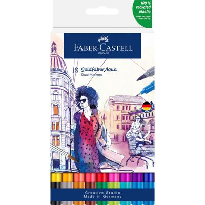 Faber-Castell, Pisak akwarelowy GOLDFABER AQUA dwustronny, zestaw 18 kol. Faber-Castell, Pisak akwarelowy GOLDFABER AQUA dwustronny, zestaw 18 kol.