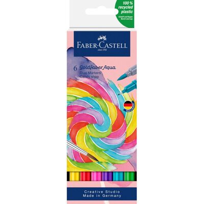Faber-Castell, Pisak akwarelowy GOLDFABER AQUA dwustronny, zestaw CANDY SHOP 6 szt. Faber-Castell, Pisak akwarelowy GOLDFABER AQUA dwustronny, zestaw CANDY SHOP 6 szt.