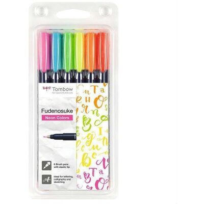 Tombow Flamastry Fudenosuke Do Kaligrafii, Neon Mix, 6 Sztuk Tombow Flamastry Fudenosuke Do Kaligrafii, Neon Mix, 6 Sztuk