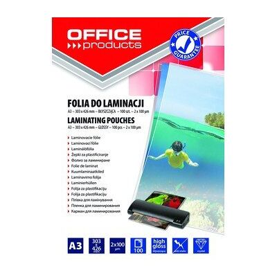 Folia do laminowania OFFICE PRODUCTS A3 2x100mikr 100szt transparentna Folia do laminowania OFFICE PRODUCTS A3 2x100mikr 100szt transparentna