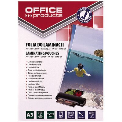 Produkty biurowe - Folia laminacyjna - A3, 2x125 Mikron, Błyszcząca, 100 Arkuszy Produkty biurowe - Folia laminacyjna - A3, 2x125 Mikron, Błyszcząca, 100 Arkuszy