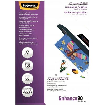 Folia laminacyjna Fellowes SuperQuick A4/80µm błyszczaca (100) Folia laminacyjna Fellowes SuperQuick A4/80µm błyszczaca (100)