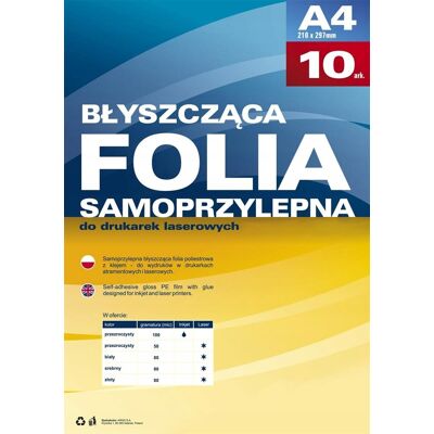 Folia Samoprzylepna Do Drukarek Laserowych A4 10 Sztuk Argo Biała Folia Samoprzylepna Do Drukarek Laserowych A4 10 Sztuk Argo Biała