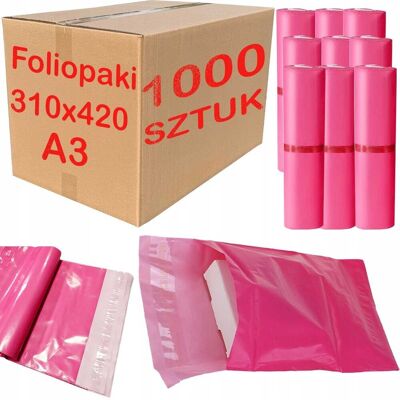 PAKO Foliopaki Kurierskie Różowe A3 310x420mm - 1000 Szt. PAKO Foliopaki Kurierskie Różowe A3 310x420mm - 1000 Szt.