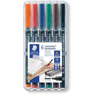 Foliopisy kolorowe 6 szt permanentne B Lumocolor Staedtler Foliopisy kolorowe 6 szt permanentne B Lumocolor Staedtler