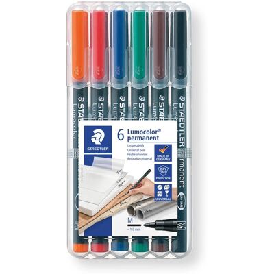 Foliopisy kolorowe 6 szt permanentne M Lumocolor Staedtler Foliopisy kolorowe 6 szt permanentne M Lumocolor Staedtler