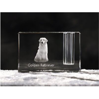 Golden Retriever - stojak na długopis, kryształowy organizer ze zdjęciem psa, unikatowa ozdoba biurka marki Art-Dog Golden Retriever - stojak na długopis, kryształowy organizer ze zdjęciem psa, unikatowa ozdoba biurka marki Art-Dog