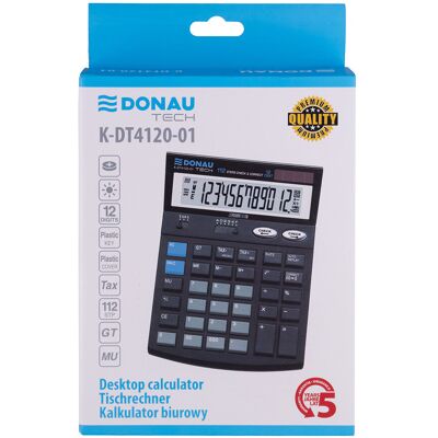 Kalkulator Donau Tech K-DT4120, 12 cyfr, 185x140x37mm, Czarny Kalkulator Donau Tech K-DT4120, 12 cyfr, 185x140x37mm, Czarny
