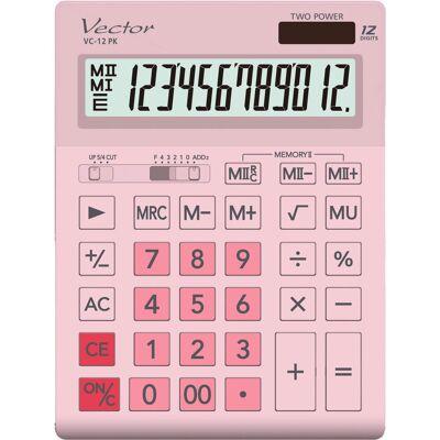 Kalkulator Vector VC-12 PK Różowy 12 Pozycyjny 155X209X34,7mm Kalkulator Vector VC-12 PK Różowy 12 Pozycyjny 155X209X34,7mm