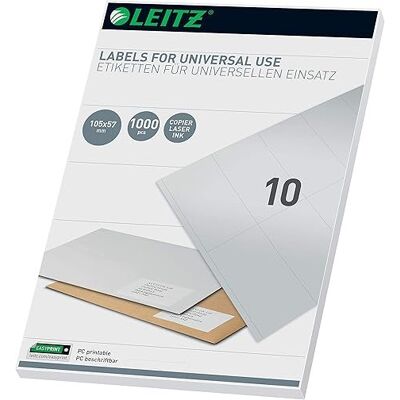 Leitz 61750001 Etykiety uniwersalne do pisania na komputerze 105x57mm Białe Leitz 61750001 Etykiety uniwersalne do pisania na komputerze 105x57mm Białe