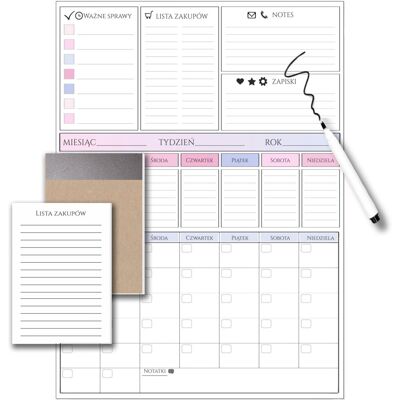 Naklejkomania Magnetyczny Planer na lodówkę Kalendarz Pisak + Notes lista zakupów Naklejkomania Magnetyczny Planer na lodówkę Kalendarz Pisak + Notes lista zakupów